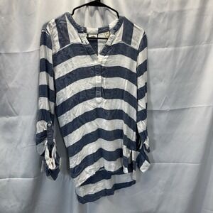 Buckle Daytrip‎ Shirt Womens Small Long Sleeve Blue Striped Roll Tab
